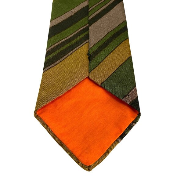 BJ Ernst Rare Collectible Vintage 1960's Green Yellow Striped Retro Neck Tie - Picture 4 of 9